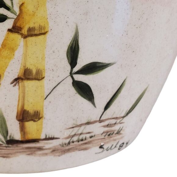 Vintage Hand Painted Bamboo Vase Signed 1984 Rare Vintage Vase Clay Pottery - Picture 2 of 15